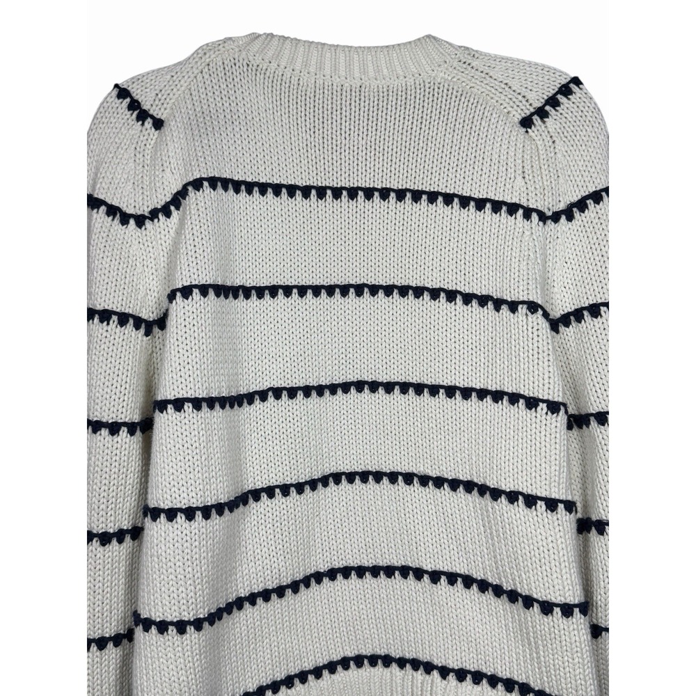 Madewell Textured Cotton Crewneck Sweater in Stripe Women's XL White Navy - Picture 8 of 12